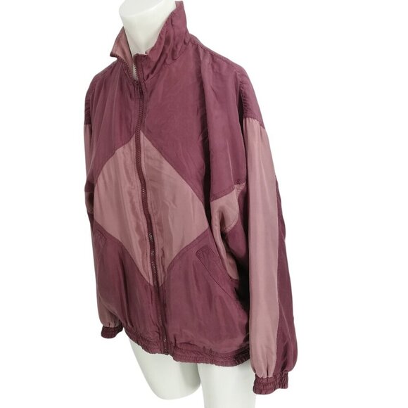 Vintage 100% Silk Exchange Pink Full Zip Windbreaker Jacket Size M Mauve Granny - Picture 7 of 11